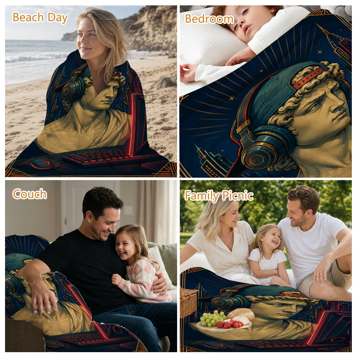 Gamer Statue Blanket - Retro Tech Art Design