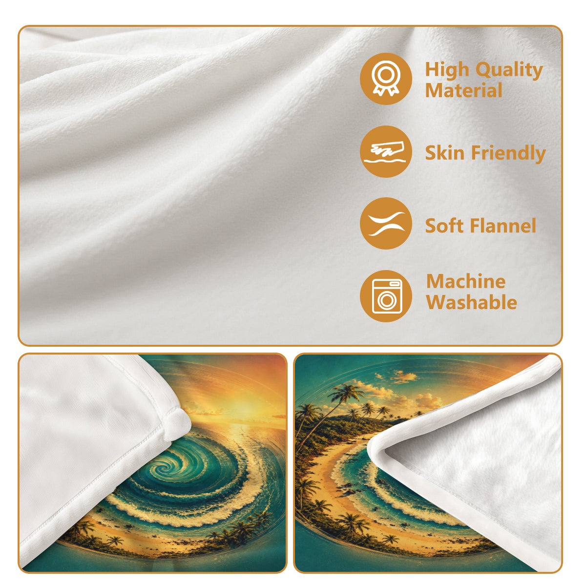 Beach Wave Fleece Blanket - Tropical Ocean Print, Soft & Cozy for Home or Travel