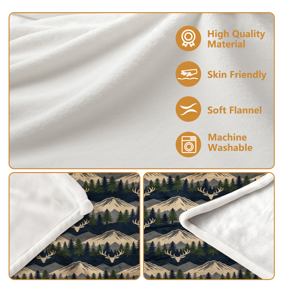 Cozy Fleece Blanket with Mountain and Deer Pattern, Soft Plush Material Perfect for Home or Gift