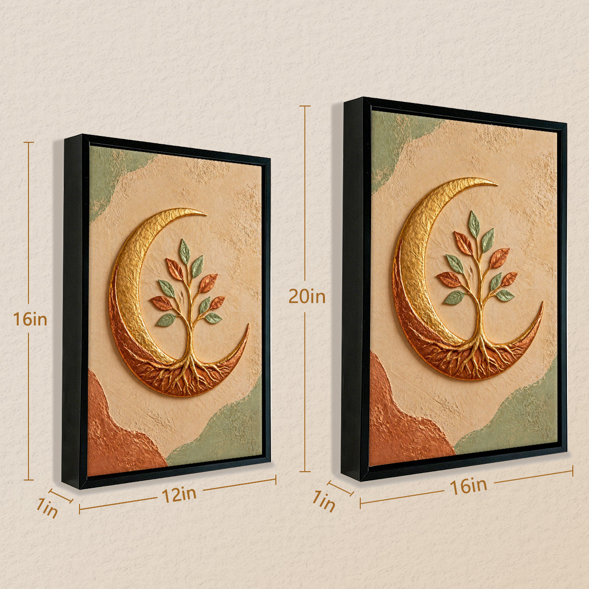 Framed Moon Tree Art Print, Abstract Nature Design, Gold Accents, Perfect Home Decor for Any Room