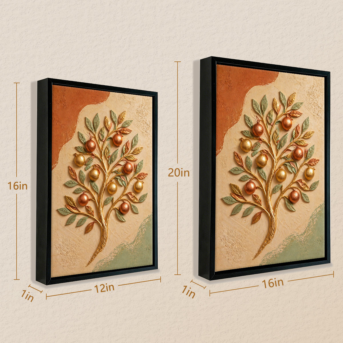 Framed Tree of Life Wall Art with Golden Fruits, Modern Home Decor for Living Room or Staircase