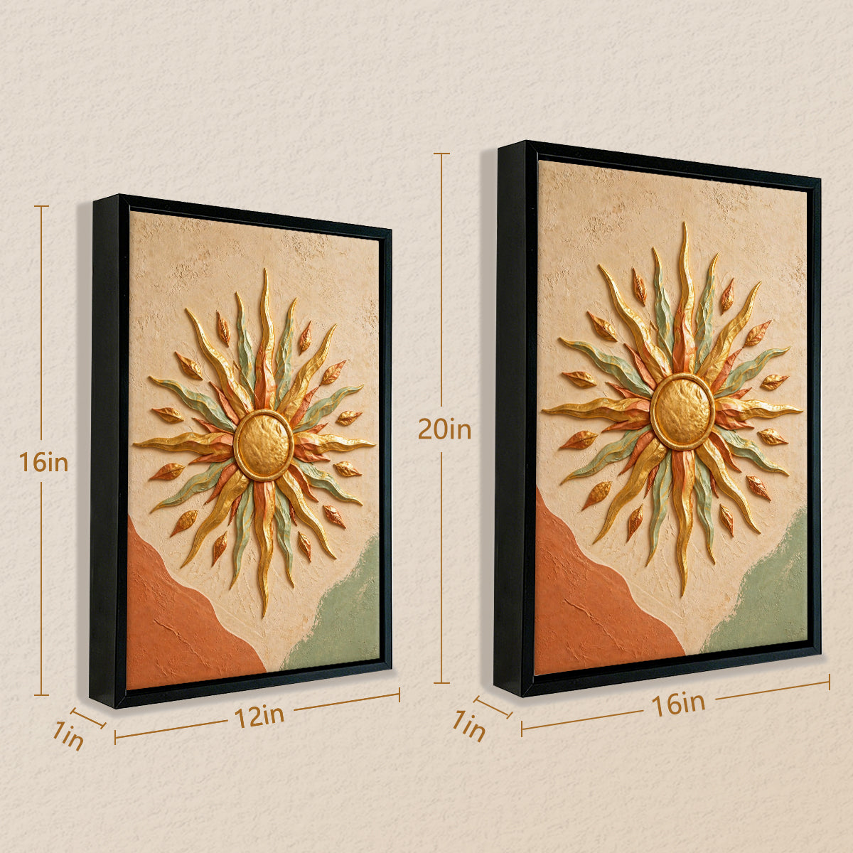Framed Sunburst Wall Art with Leaf Motif, Modern Abstract Design, High-Quality Finish, Perfect for Home Decor in Any Room