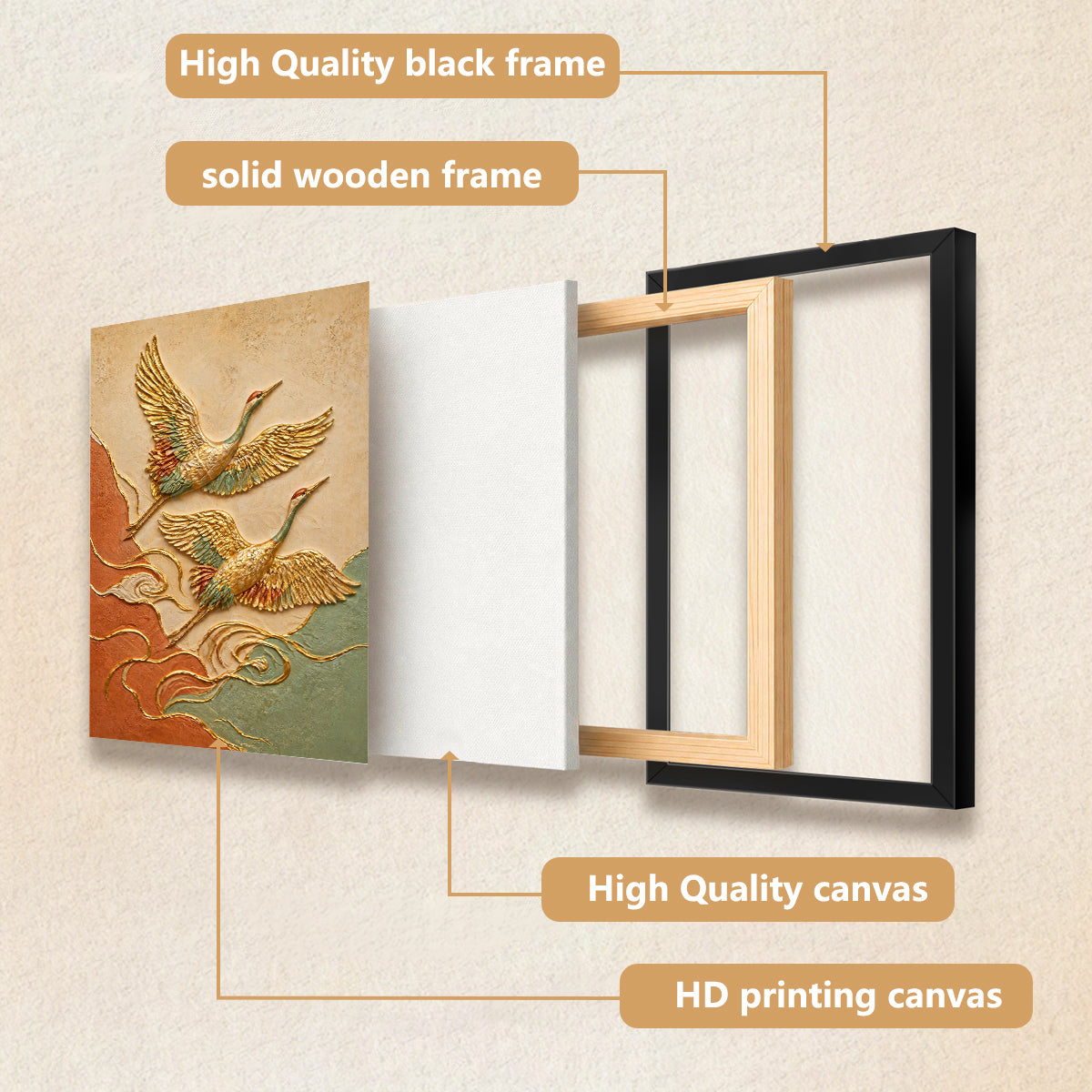 Elegant Flying Cranes Wall Art, 3D Relief Painting, Perfect for Home Decor in Any Room
