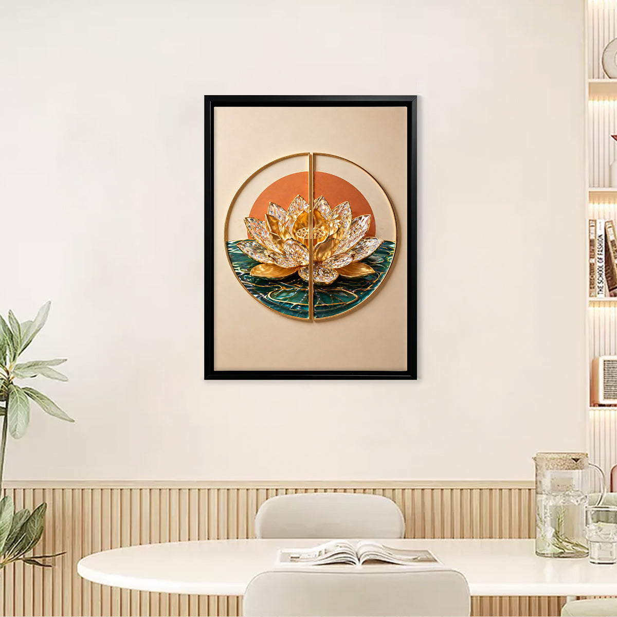 Elegant Lotus Flower Wall Art, Modern Decor with Crystal Accents, Perfect for Home or Office in California