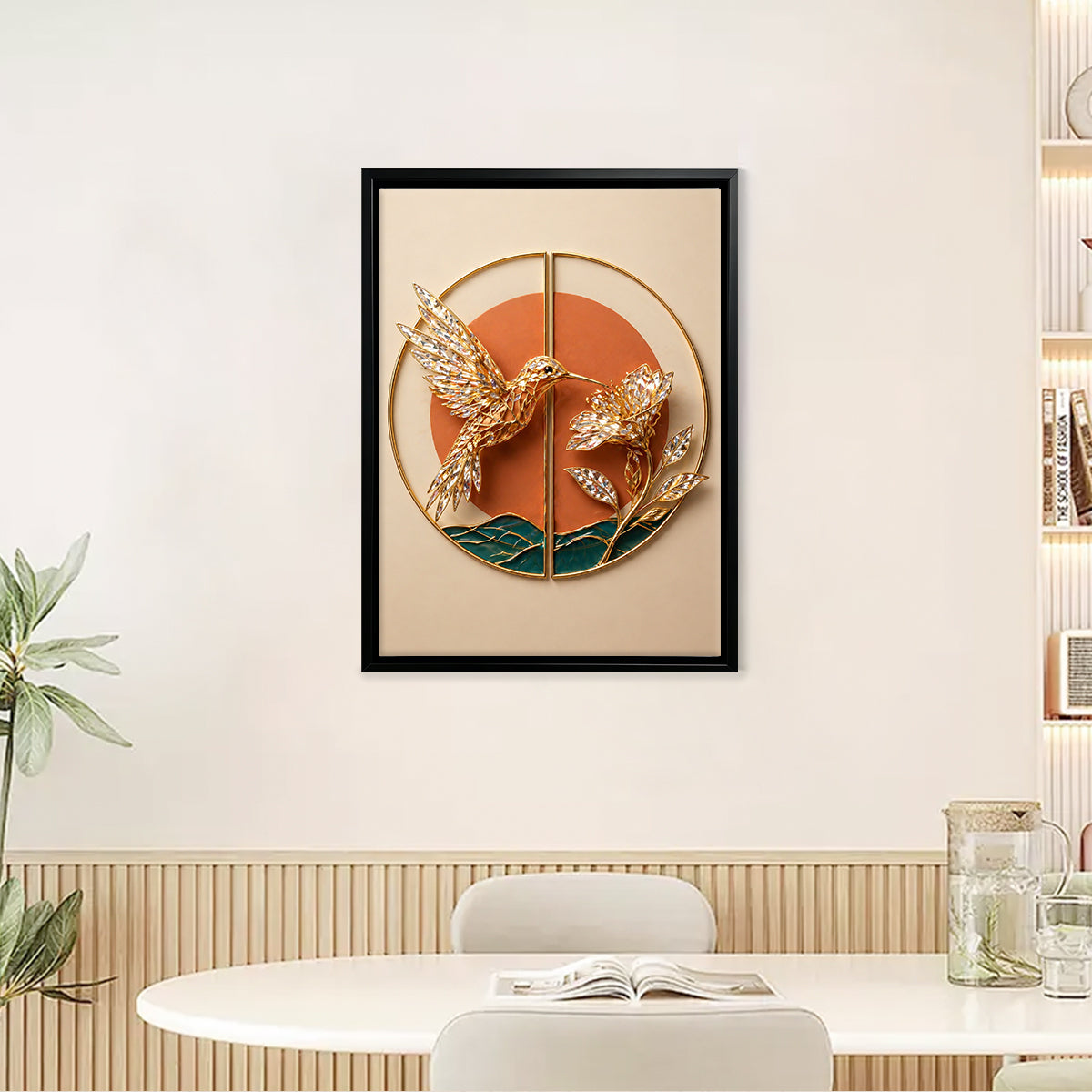 Elegant Hummingbird Wall Art with Crystal Accents, Modern Home Decor for Living Room or Hallway