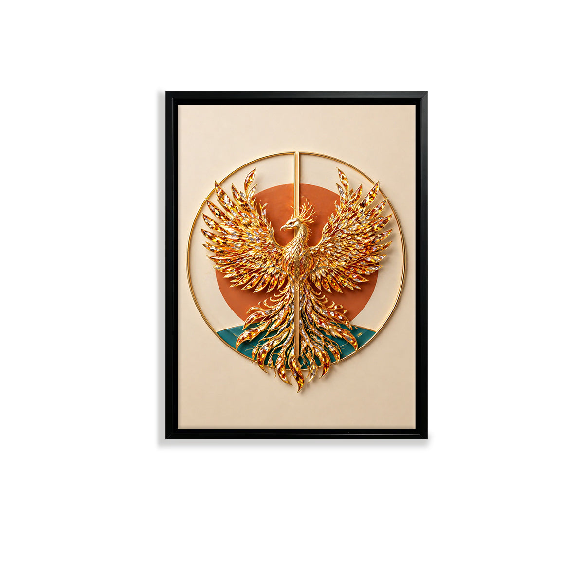 Framed Phoenix Wall Art, Exquisite Gold Design, 3D Crystal Accents, Perfect for Home Decor in California