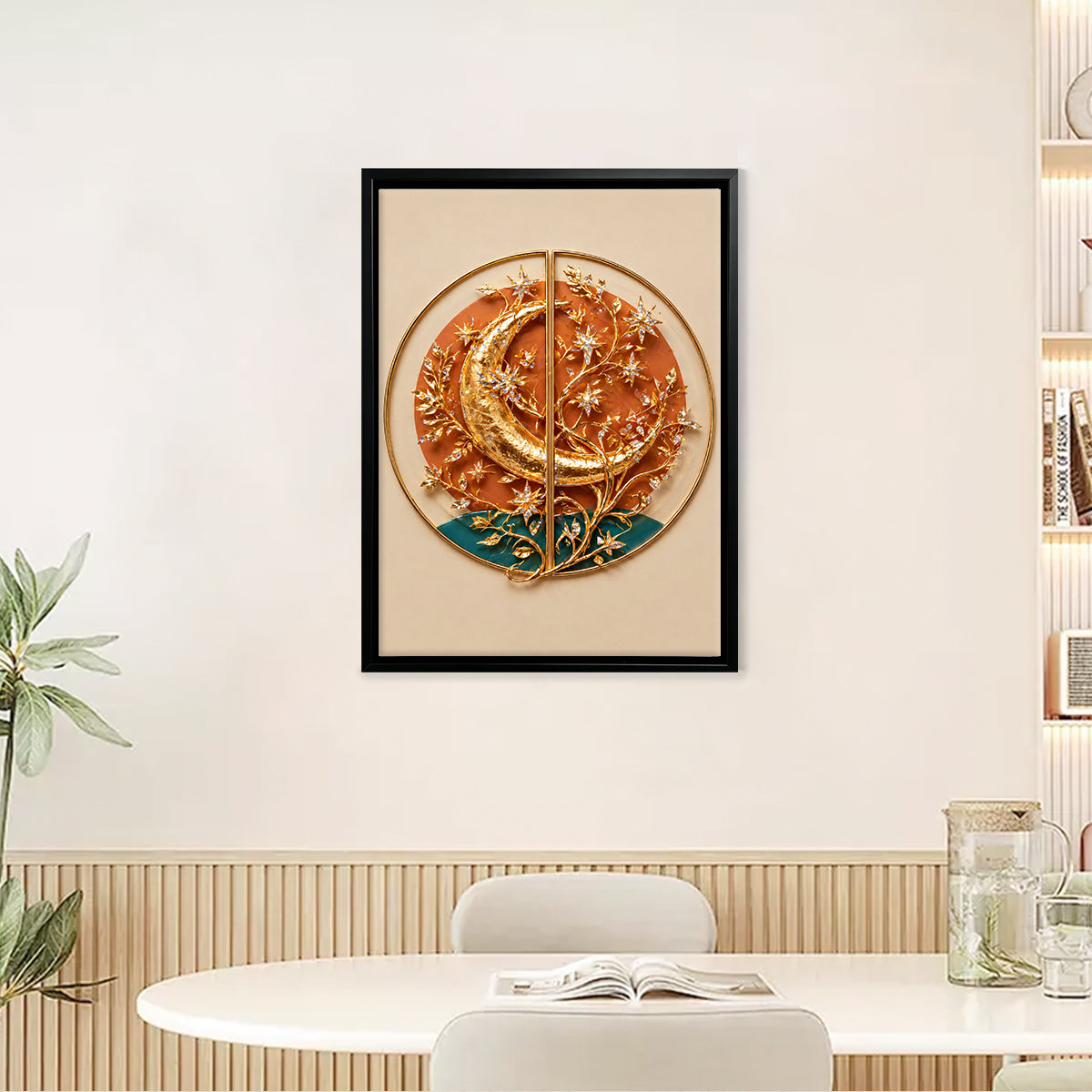 Elegant Moon and Stars Wall Art Decor, Gold Accents, Modern Home Accessories for Living Room or Bedroom