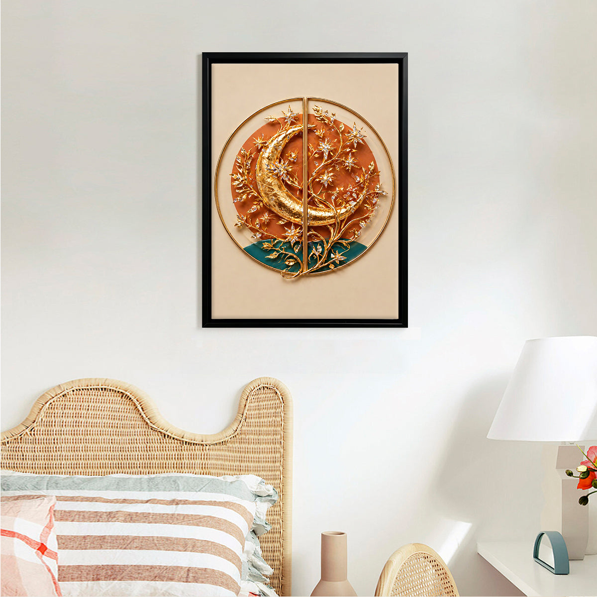 Elegant Moon and Stars Wall Art Decor, Gold Accents, Modern Home Accessories for Living Room or Bedroom