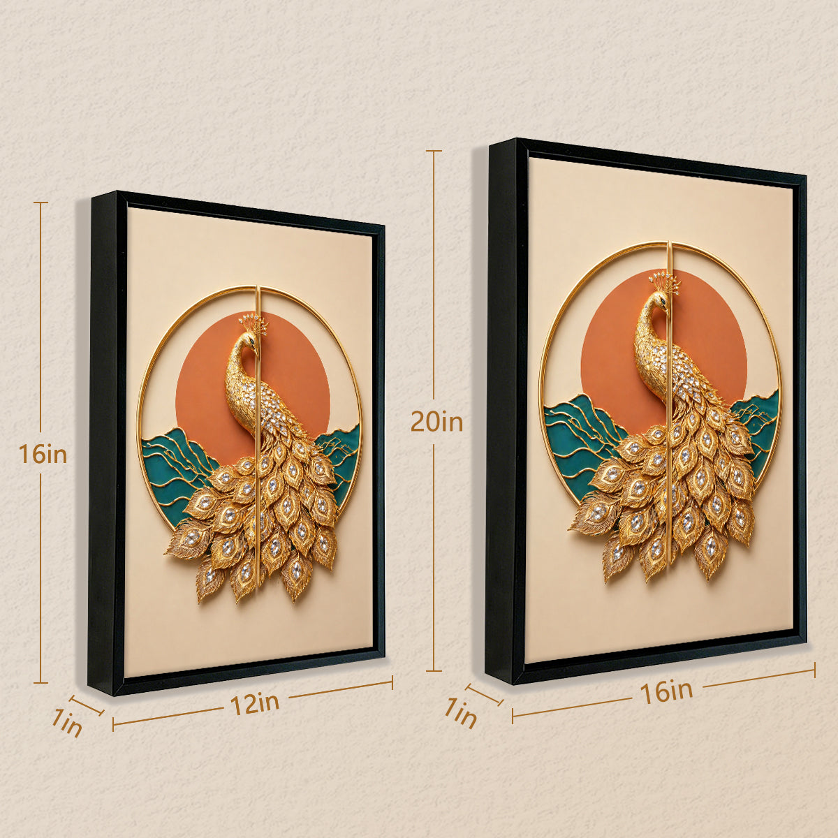Elegant Golden Peacock Wall Art, Modern Decorative Painting with Crystal Accents, Perfect for Living Room or Office
