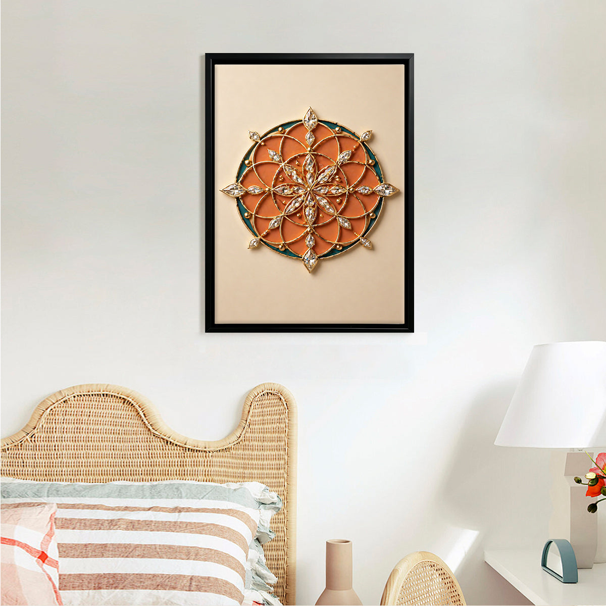 Ornate Mandala Wall Art, Bohemian Style, Crystal Accents, Perfect for Home Decor in Any Room