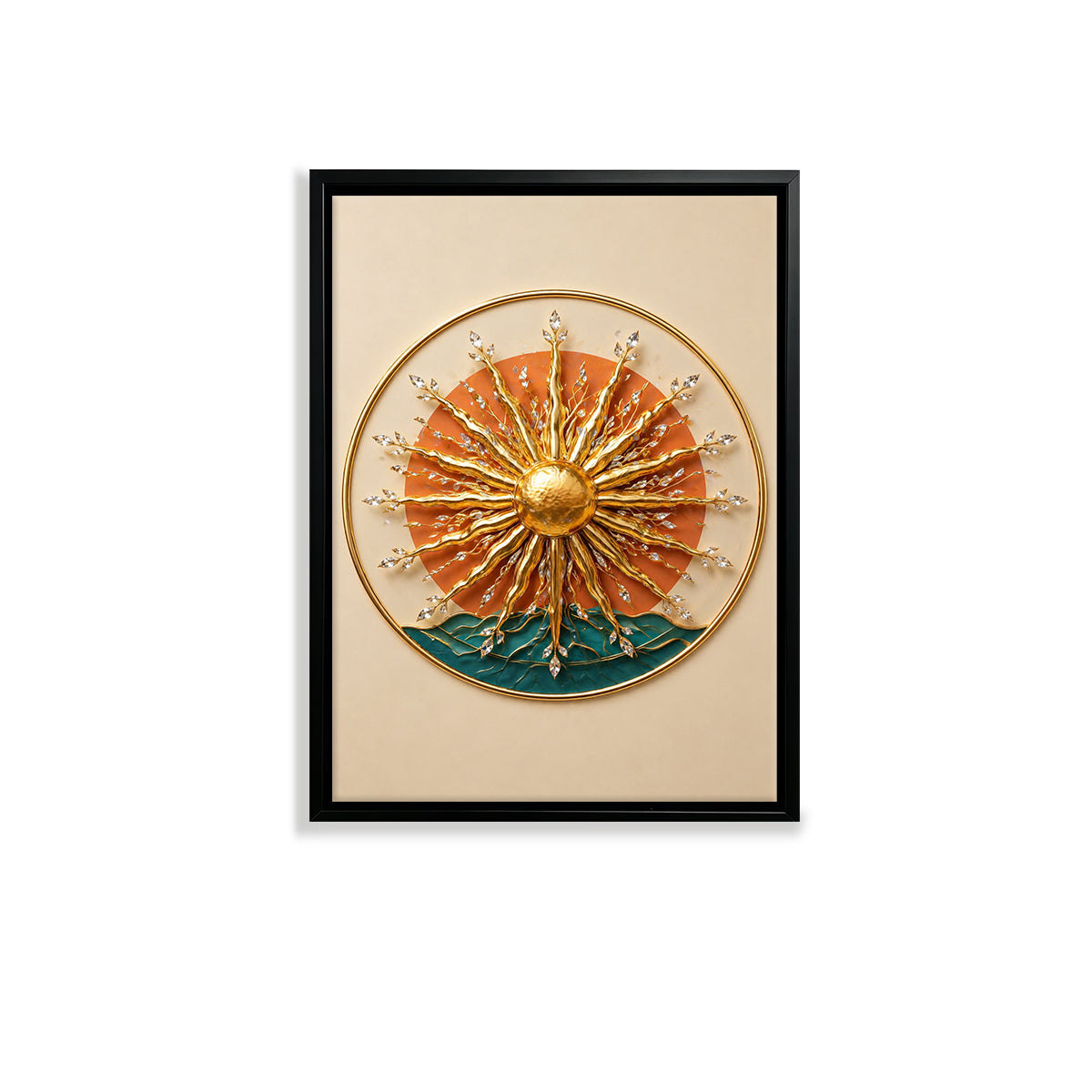 Elegant Sunburst Wall Art Sculpture, Modern Decor with Crystal Accents, Perfect for Living Room or Office