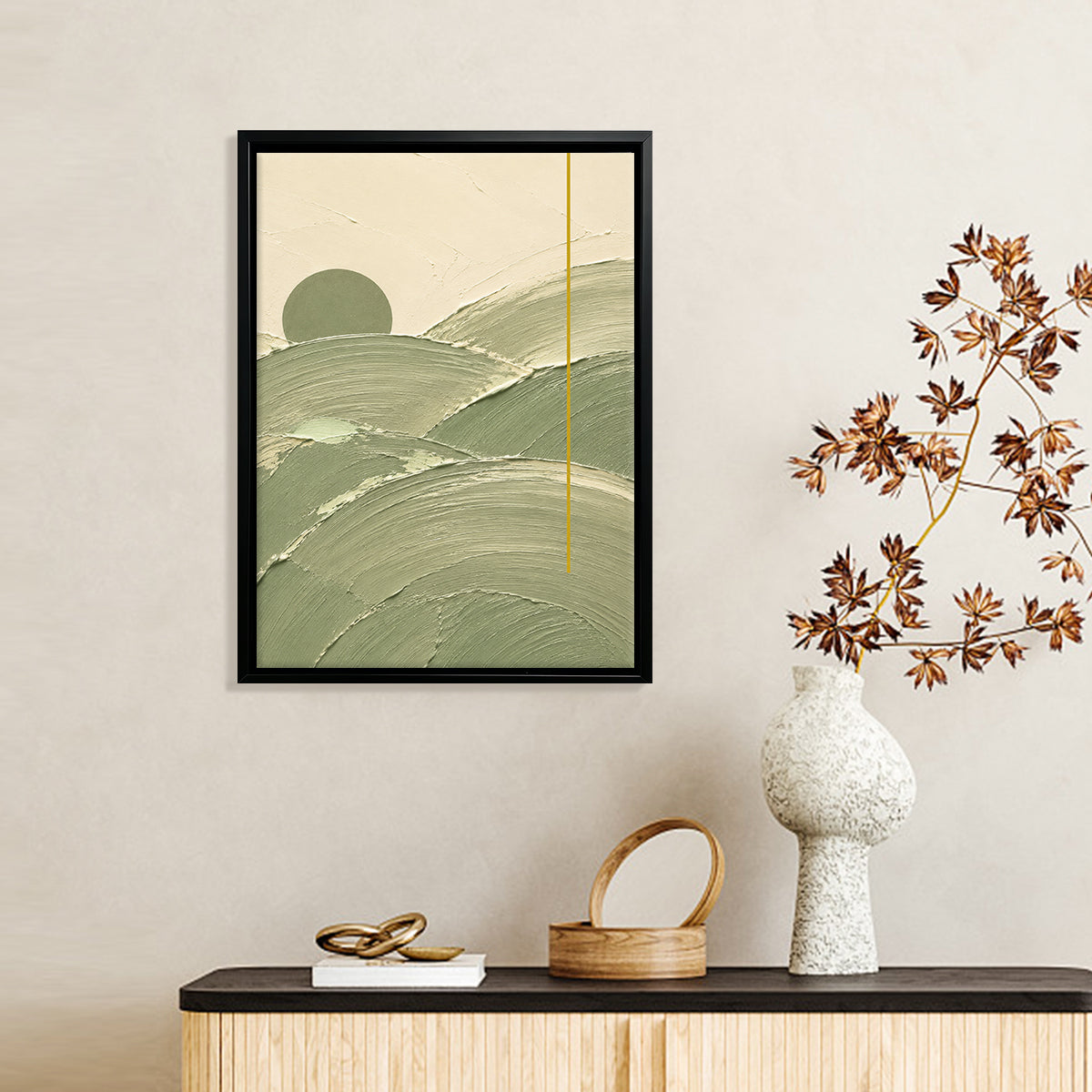 Abstract Landscape Wall Art Print in Black Frame, Modern Minimalist Design for Home Decor