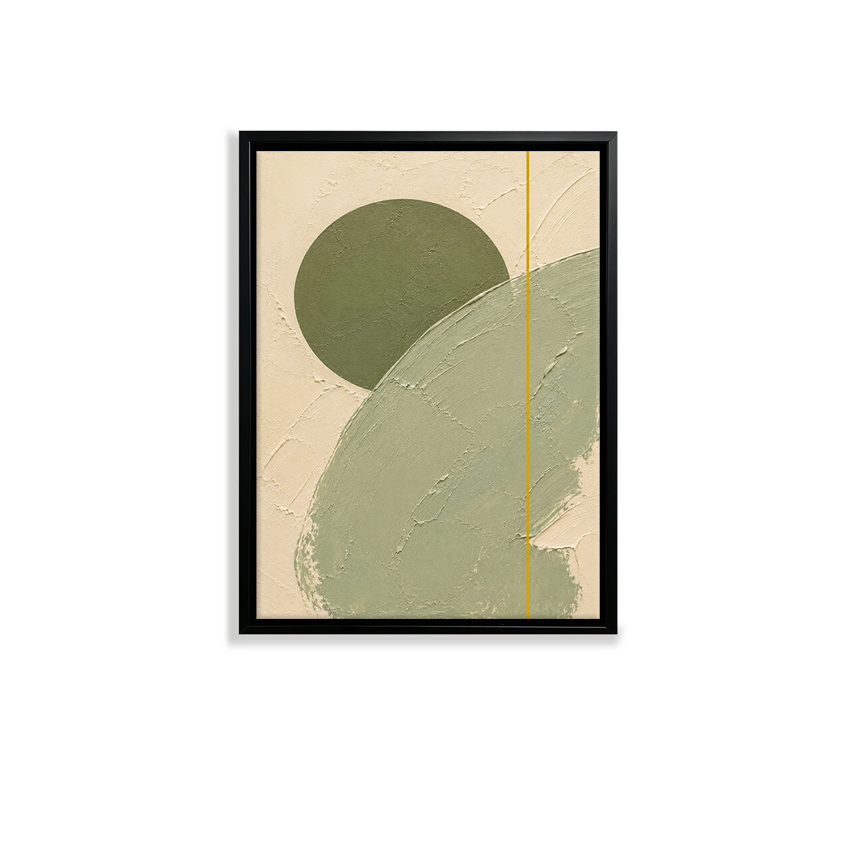 Abstract Green Circle Wall Art Print in Black Frame, Modern Minimalist Design for Home Decor