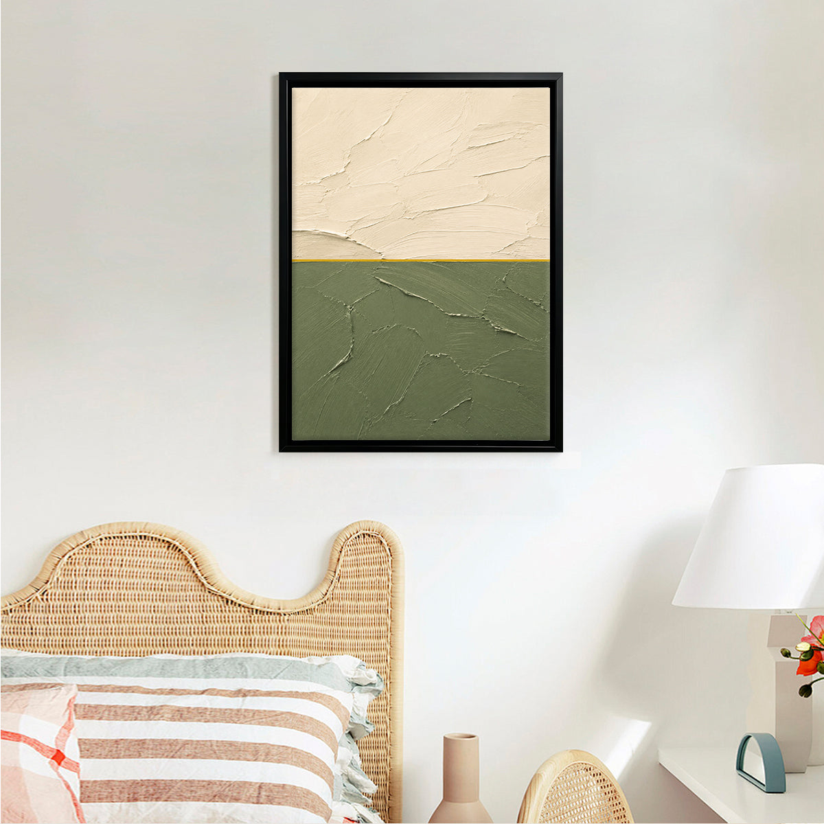 Abstract Landscape Painting in Black Frame, Modern Artwork for Home Decor