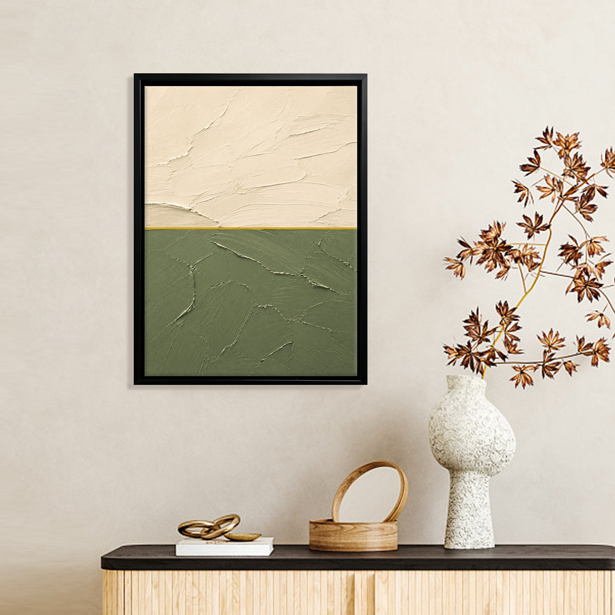 Abstract Landscape Painting in Black Frame, Modern Artwork for Home Decor