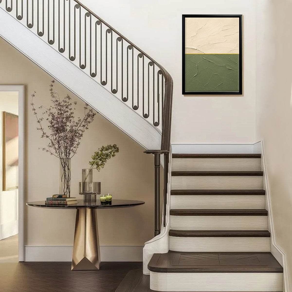 Abstract Landscape Painting in Black Frame, Modern Artwork for Home Decor