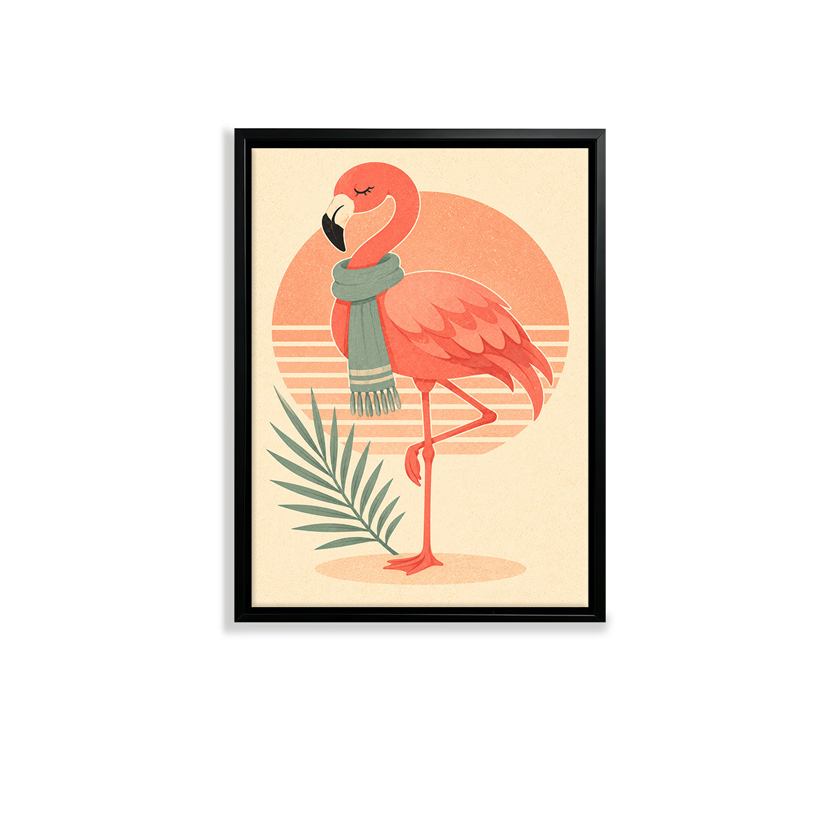 Framed Flamingo Art Print with Scarf, Retro Style, High-Quality Matte Finish, Perfect for Home Decor in Any Room