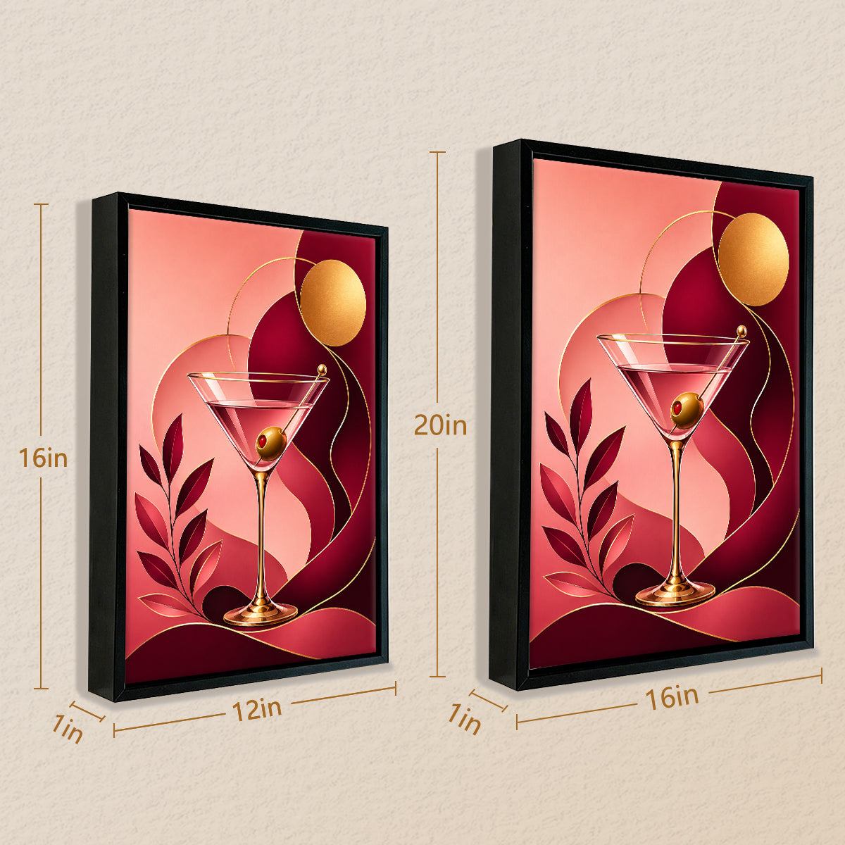 Modern Martini Glass Art Print, Elegant Cocktail Design, Framed Canvas for Living Room or Bar Decor