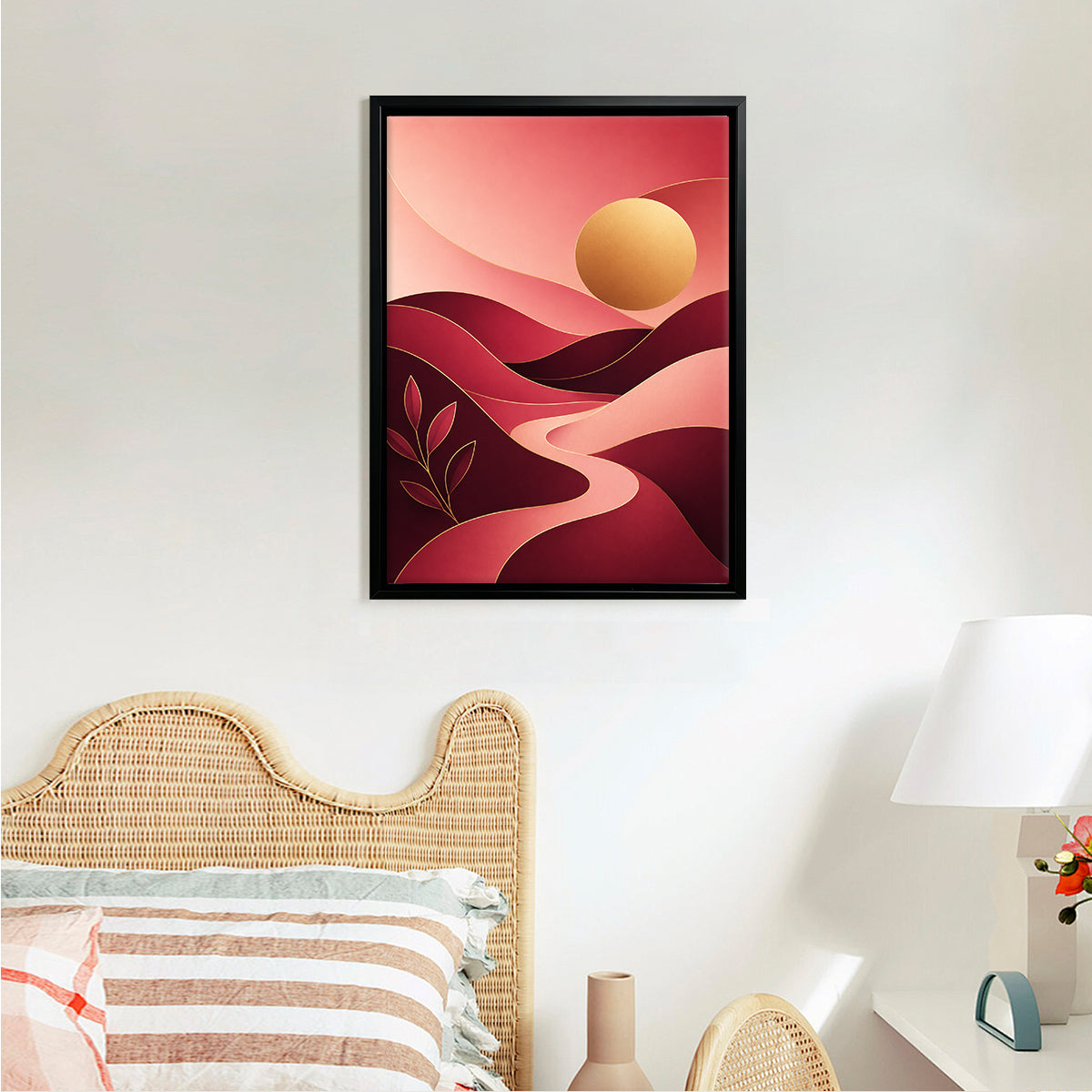 Abstract Sunset Landscape Art Print in Black Frame - Modern Home Decor for Living Room or Bedroom