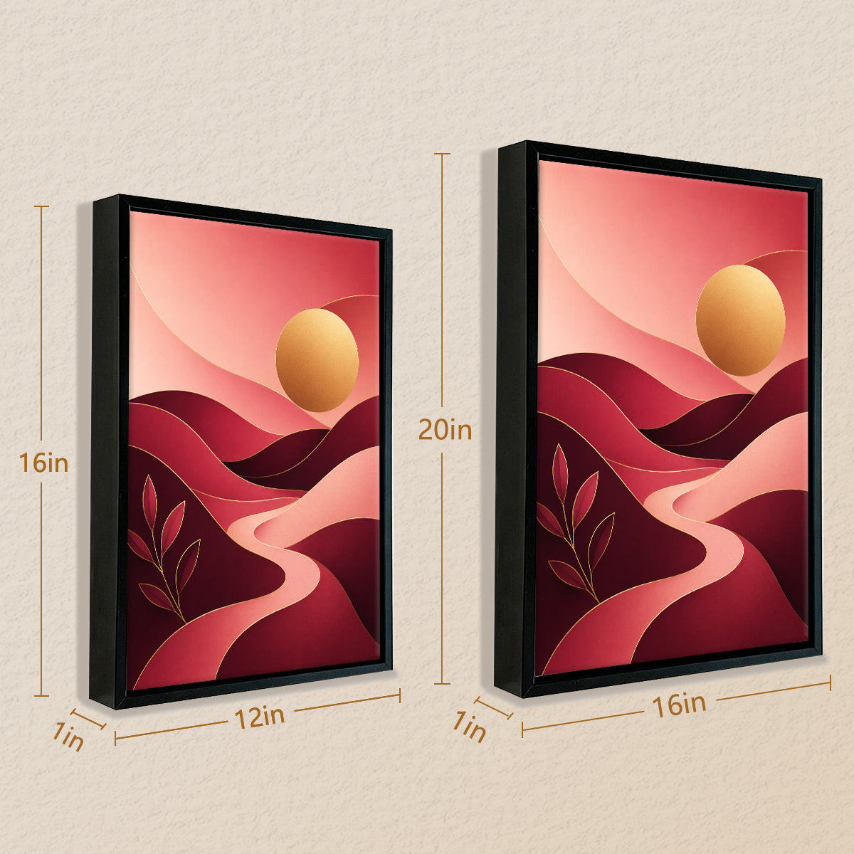 Abstract Sunset Landscape Art Print in Black Frame - Modern Home Decor for Living Room or Bedroom