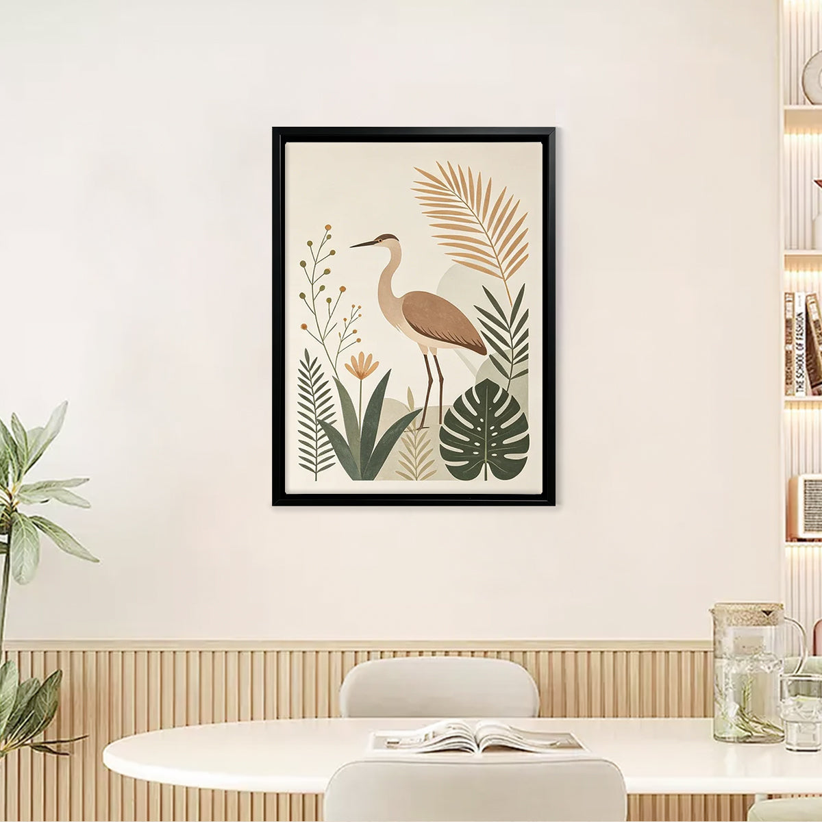 Framed Bird Art Print with Tropical Plants, Modern Home Decor, High-Quality Matte Finish