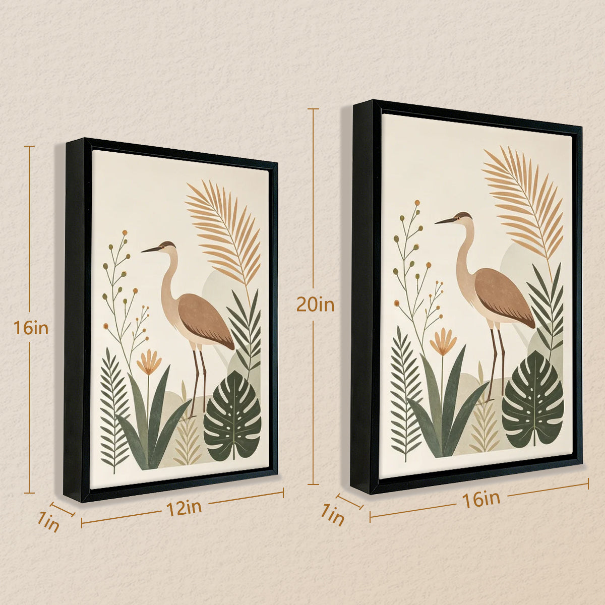 Framed Bird Art Print with Tropical Plants, Modern Home Decor, High-Quality Matte Finish
