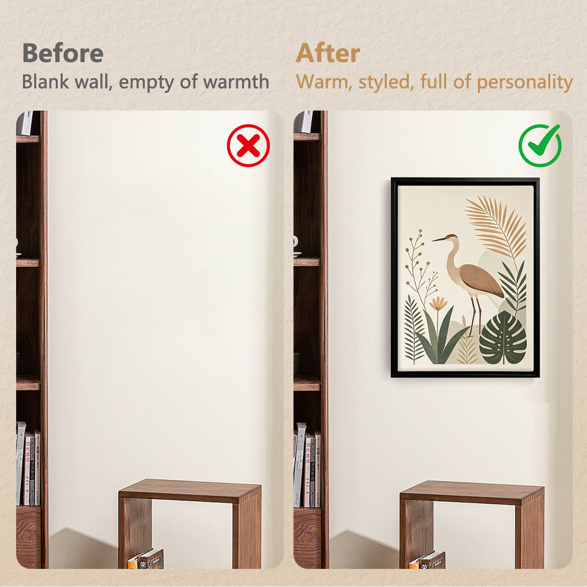 Framed Bird Art Print with Tropical Plants, Modern Home Decor, High-Quality Matte Finish