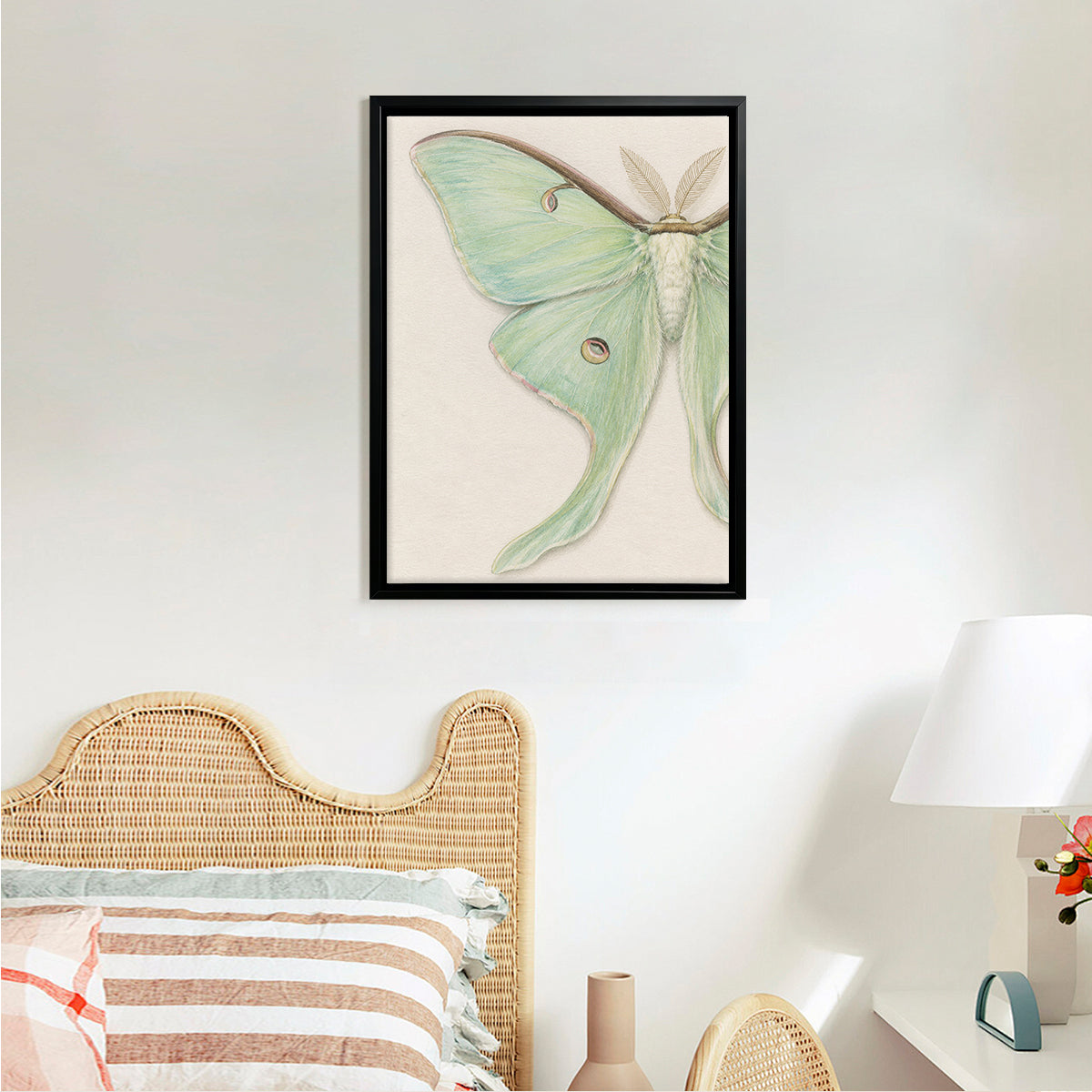 Framed Art Print of a Luna Moth, Botanical Style, High-Quality Paper, Perfect for Home Decor in Any Room