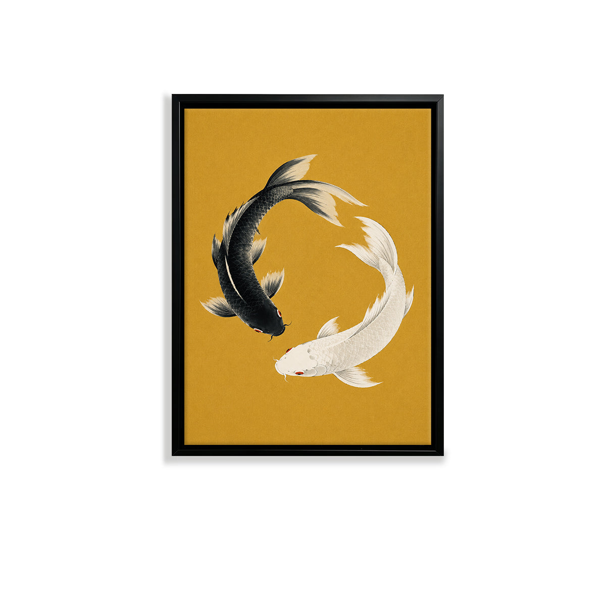 Framed Koi Fish Yin Yang Art Print, Modern Asian Style, Vibrant Mustard Background, Perfect Home Decor