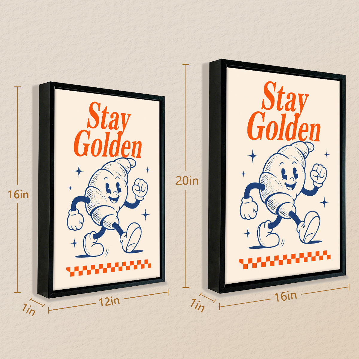 Framed 'Stay Golden' Croissant Art Print, Vintage Style, High-Quality Matte Finish, Perfect for Kitchen or Dining Room