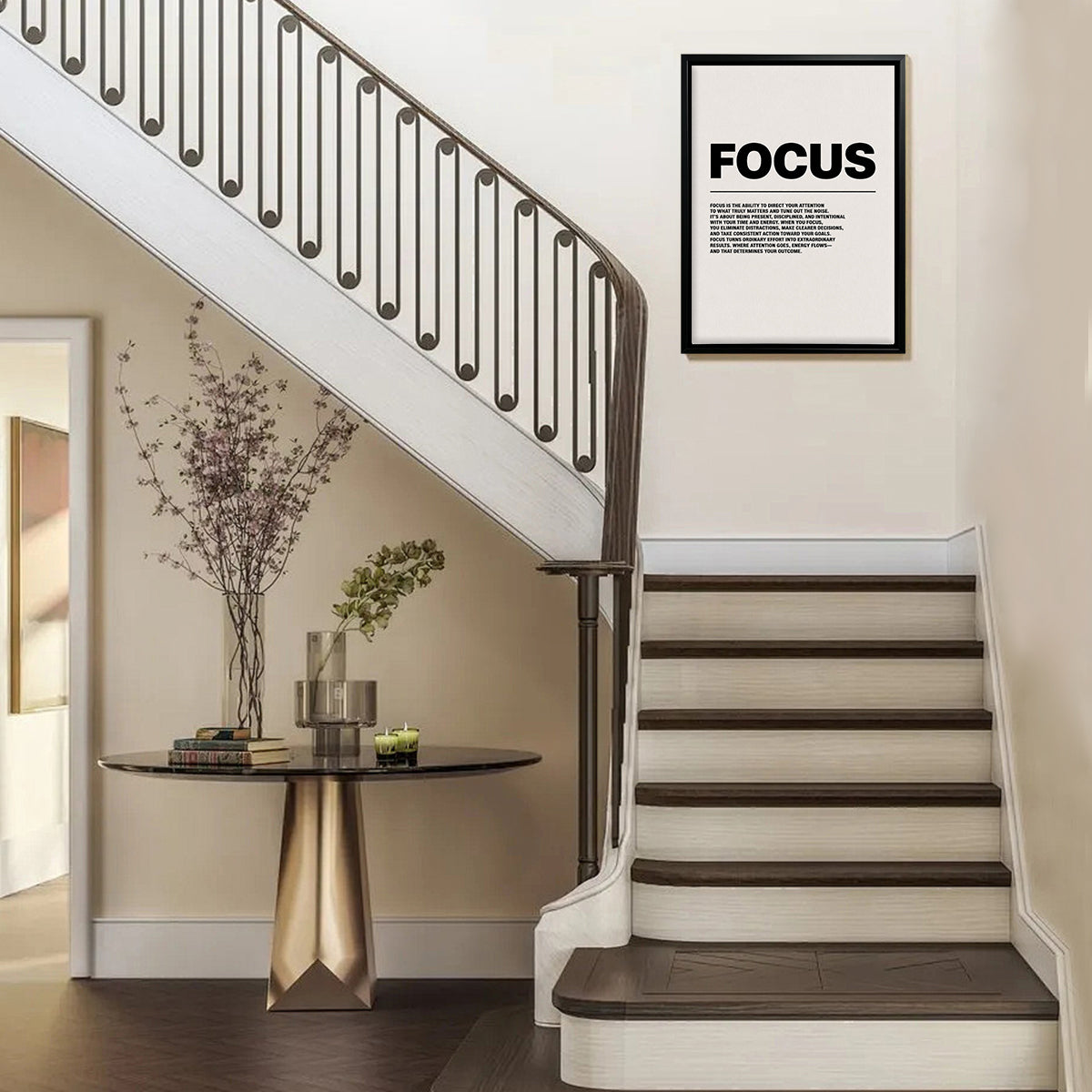 Modern Focus Motivational Art Print, Black Frame, Inspirational Home Office Decor