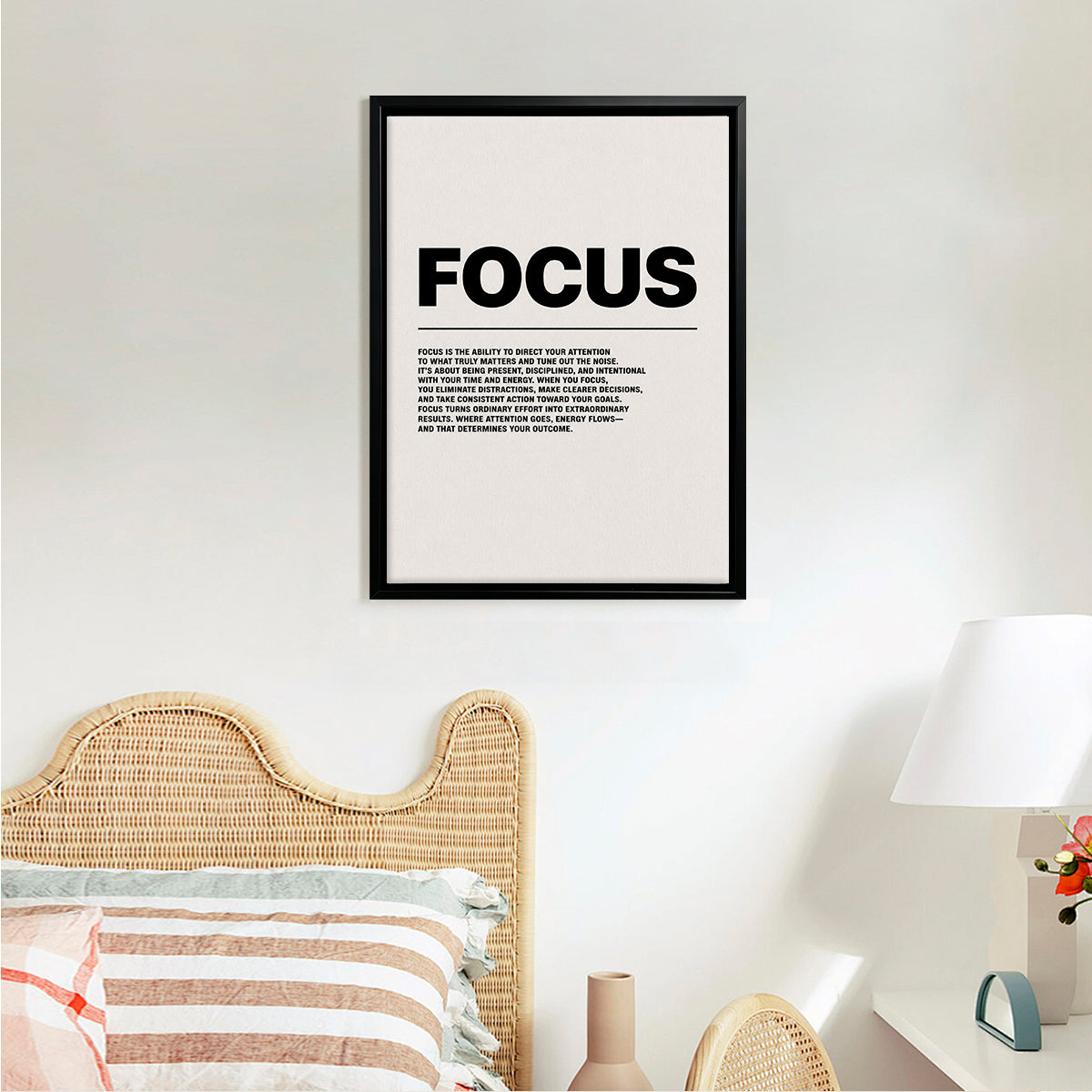Modern Focus Motivational Art Print, Black Frame, Inspirational Home Office Decor