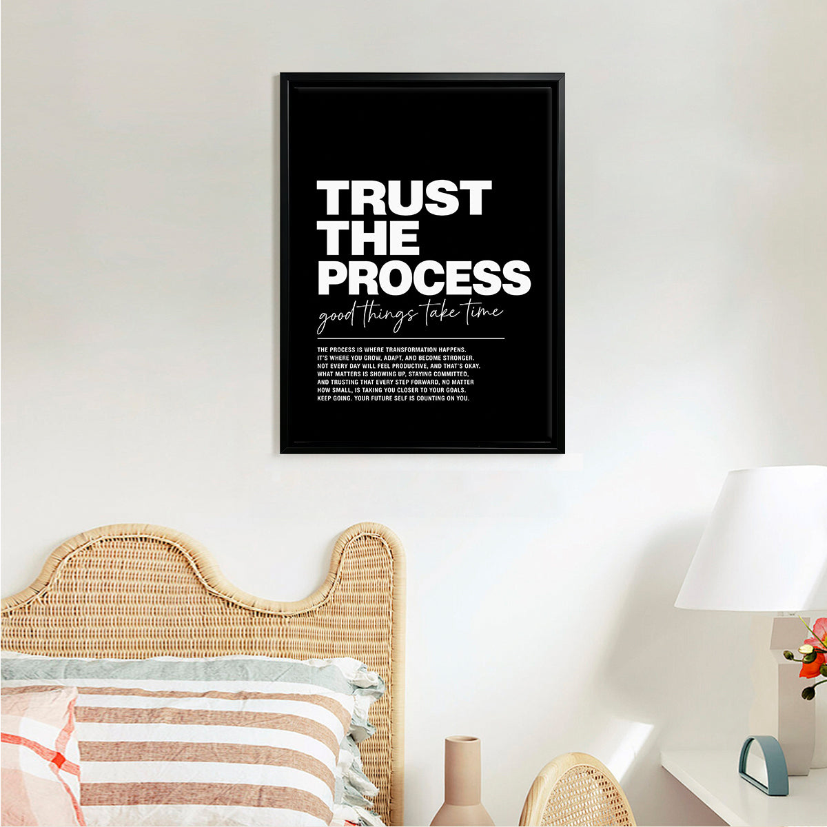 Black Framed Trust the Process Motivational Art Print, Modern Typography Design, High-Quality Matte Finish, Perfect for Home or Office Decor