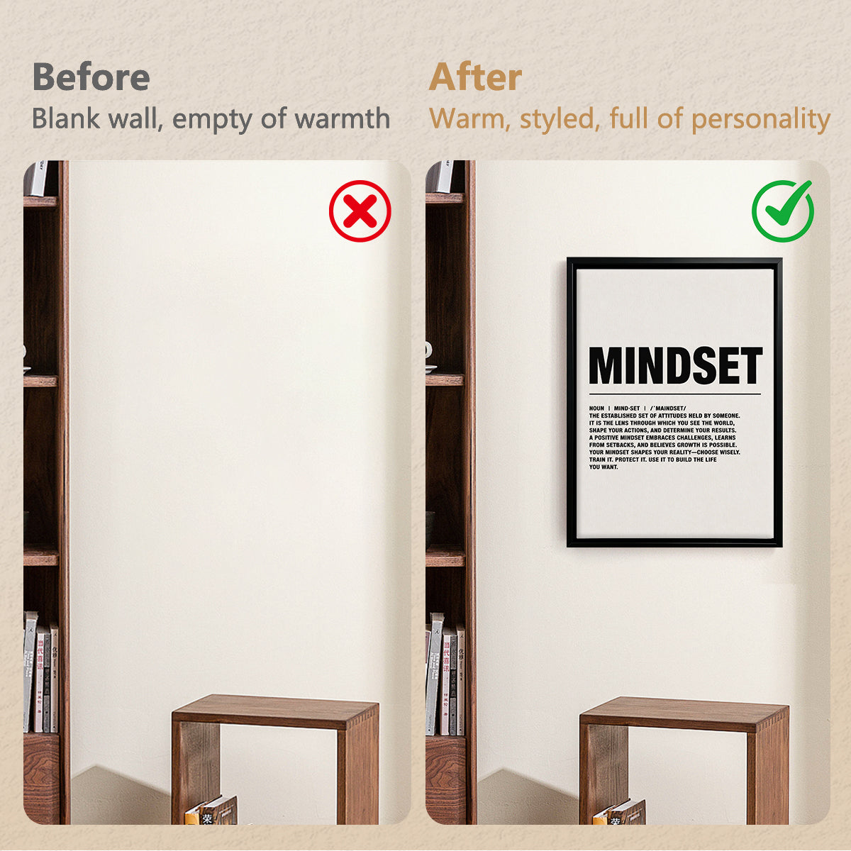Mindset Motivational Art Print, Modern Black Frame, Inspiring Home Decor for Any Room