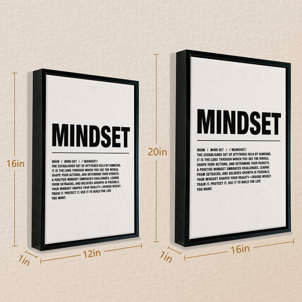 Mindset Motivational Art Print, Modern Black Frame, Inspiring Home Decor for Any Room