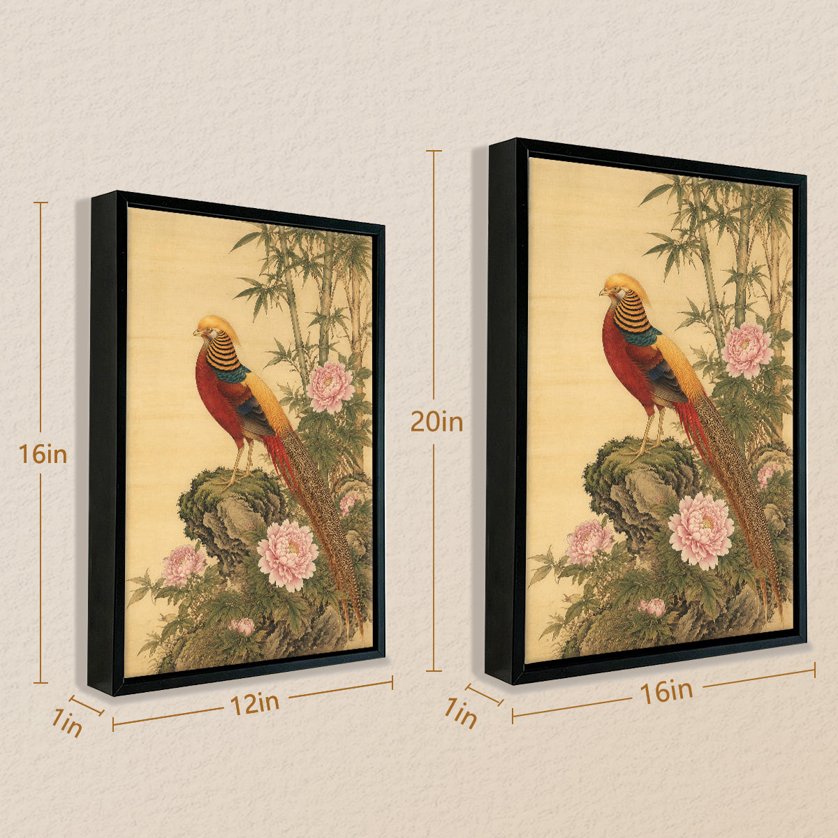 Framed Oriental Bird & Flower Art Print, Classic Asian Style, High-Quality Giclee on Canvas, Perfect for Home Decor in California