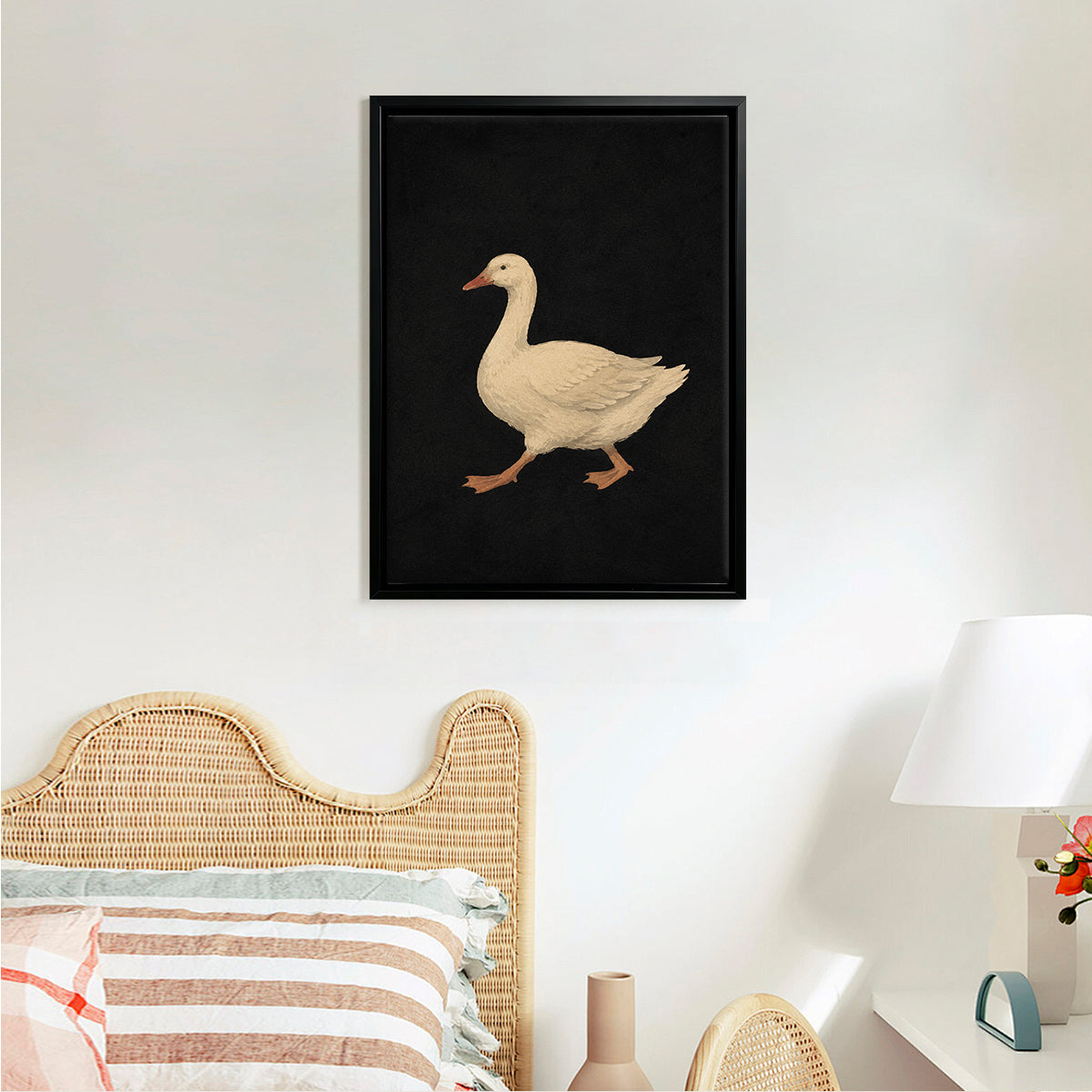 Framed Goose Art Print, Elegant Black Background Design, High-Quality Canvas, Perfect Home Decor for Any Room