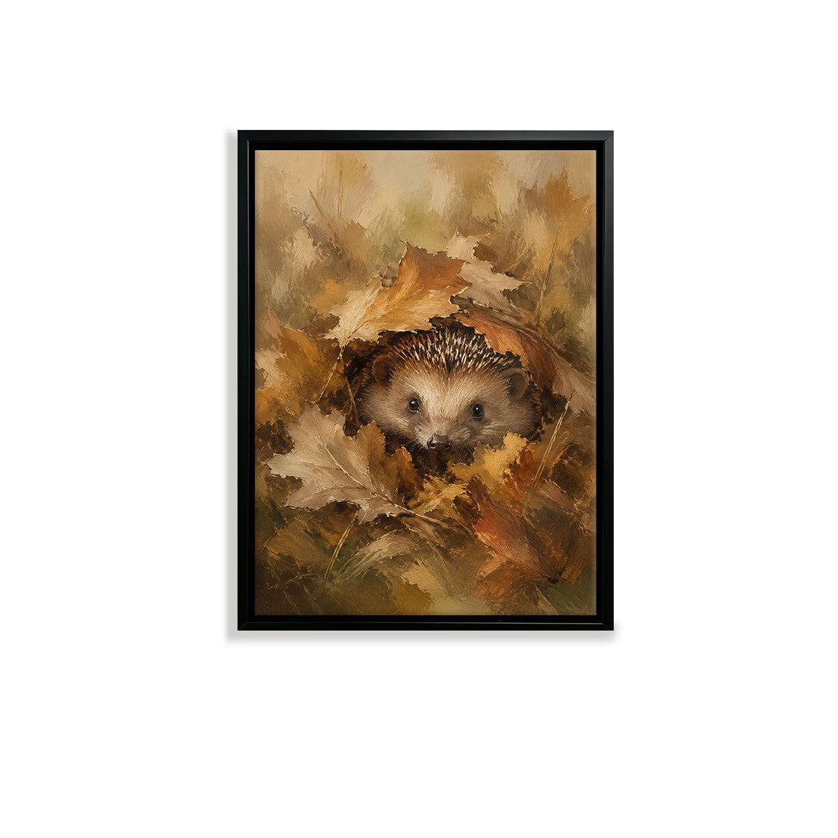 Framed Autumn Hedgehog Art Print, Oil Painting Style, High-Quality Canvas, Perfect for Home Decor in New York