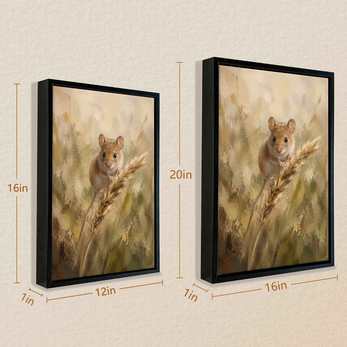 Framed Oil Painting of a Mouse in Wheat Field, Realistic Style, High-Quality Artwork for Home Decor