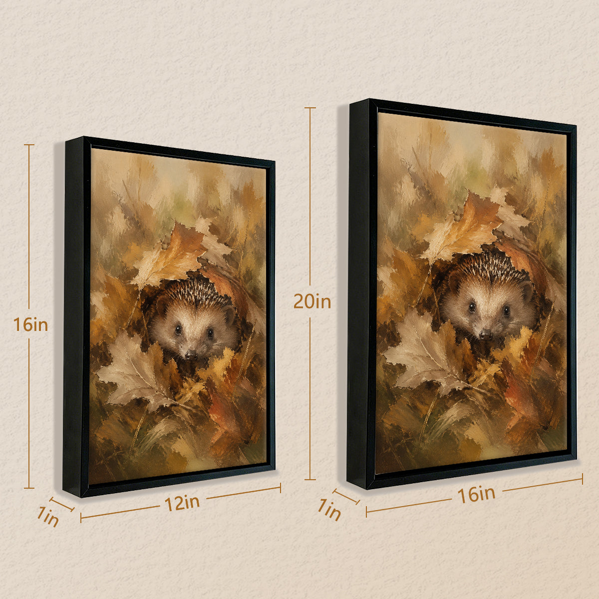 Framed Autumn Hedgehog Art Print, Oil Painting Style, High-Quality Canvas, Perfect for Home Decor in New York