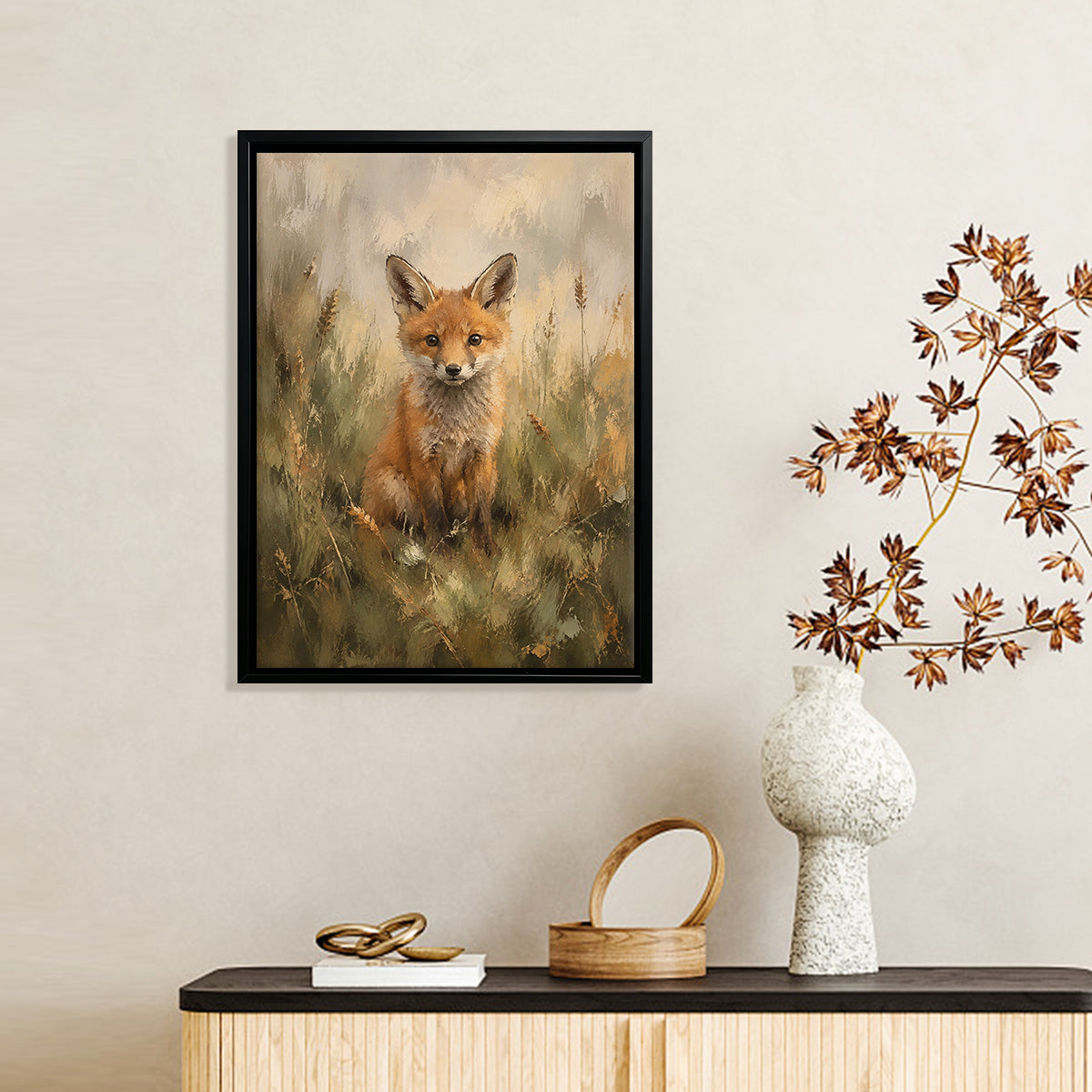 Framed Fox Art Print in Oil Style, Premium Quality Canvas, Perfect for Home Decor or Gift