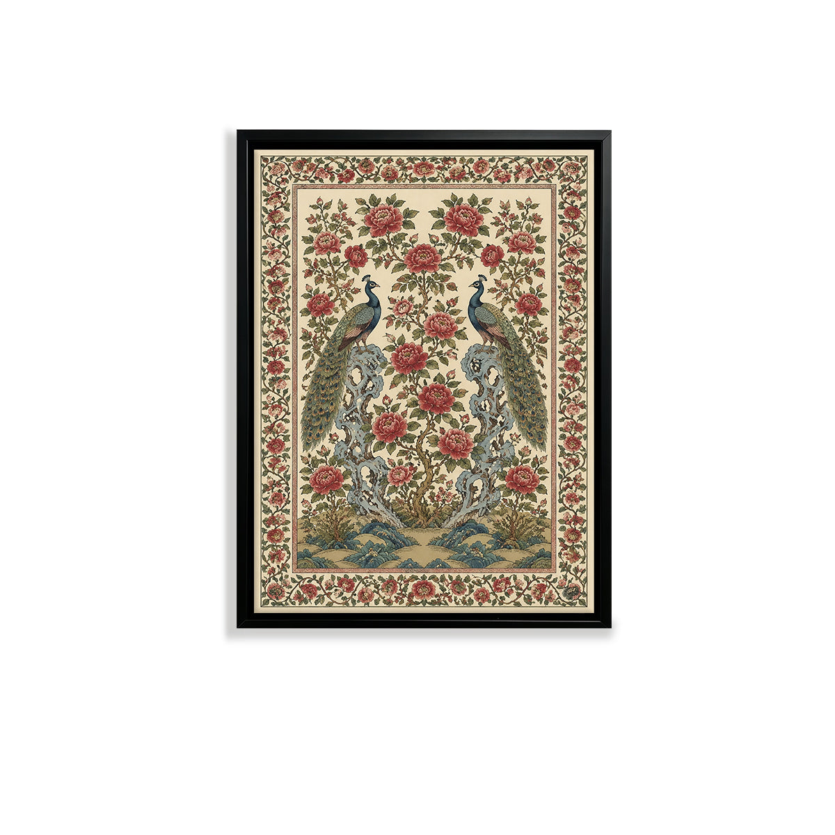 Framed Peacock Floral Tapestry Art Print, Vintage Style, High-Quality Giclee, Perfect for Home Decor in Any Room