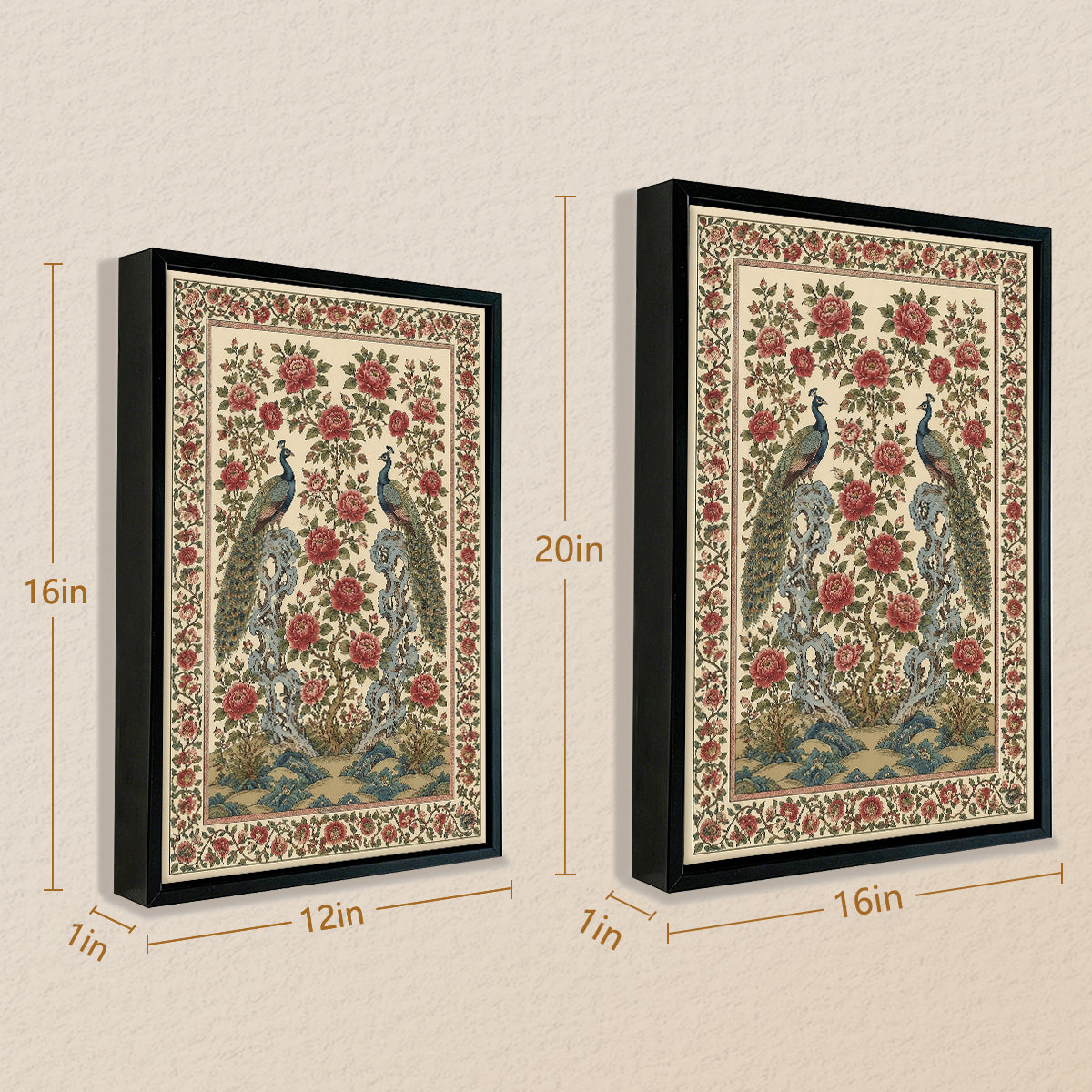 Framed Peacock Floral Tapestry Art Print, Vintage Style, High-Quality Giclee, Perfect for Home Decor in Any Room