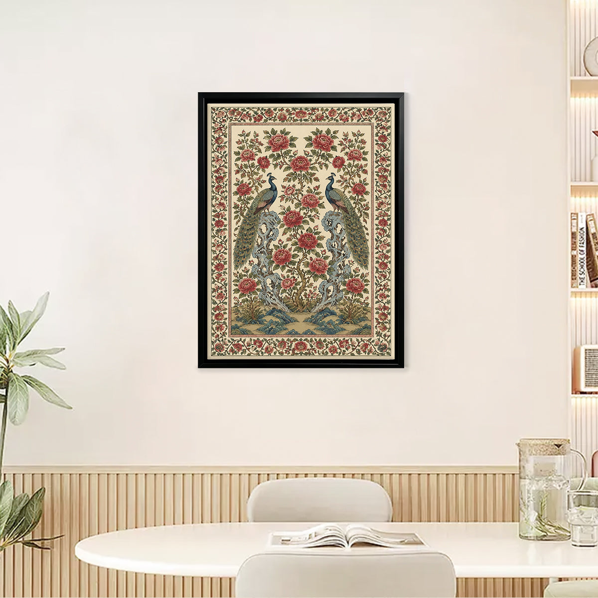 Framed Peacock Floral Tapestry Art Print, Vintage Style, High-Quality Giclee, Perfect for Home Decor in Any Room
