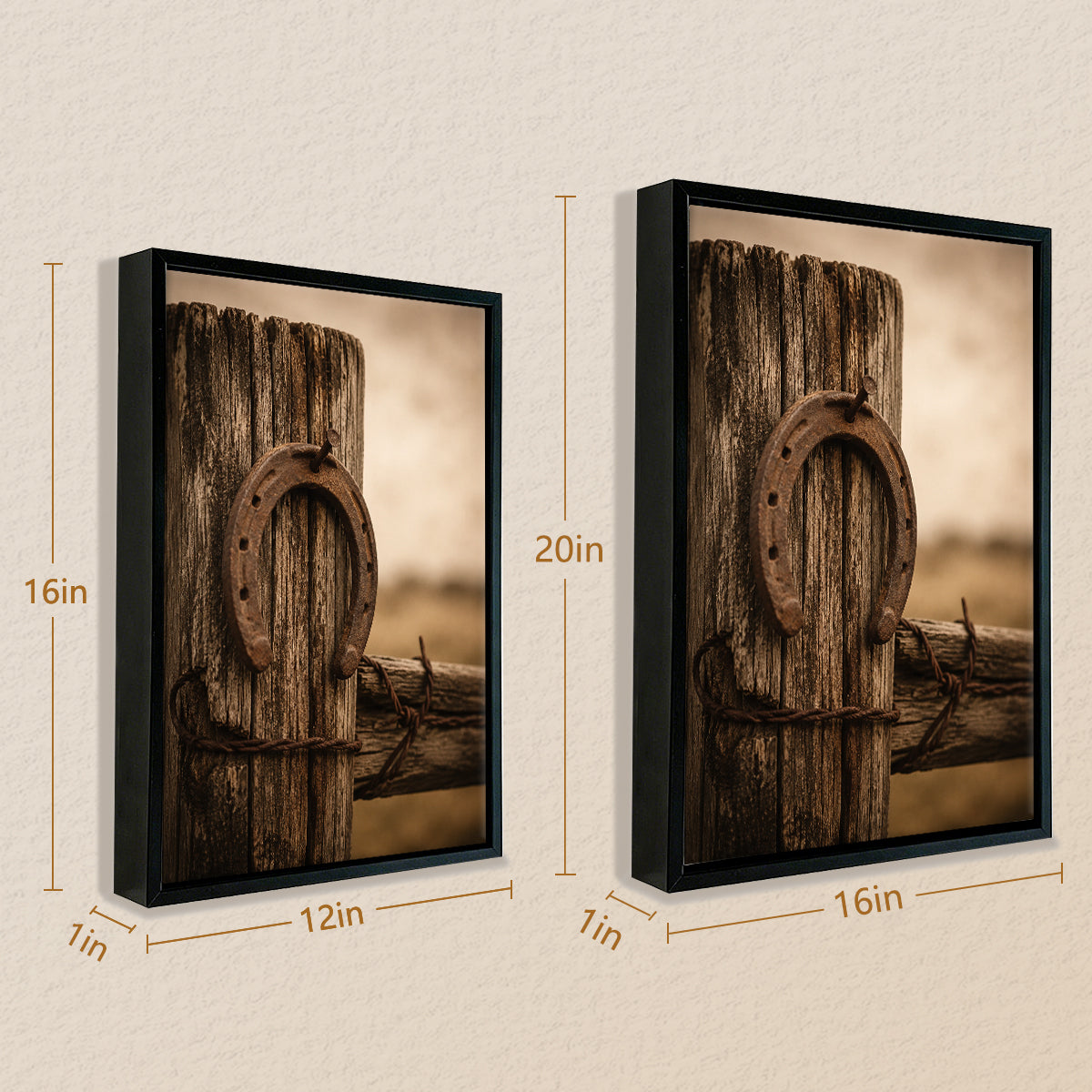 Framed Western Horseshoe Art Print, Rustic Wood Texture, Perfect Home Decor for Any Room