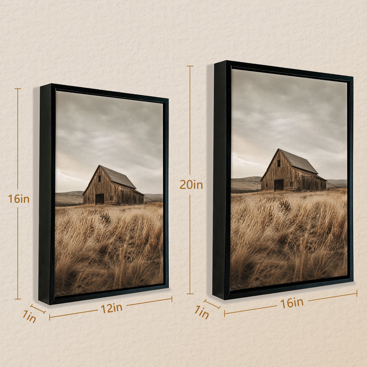 Framed Barn Landscape Art Print, Vintage Rustic Style, High-Quality Matte Finish, Perfect for Home Decor in Any Room