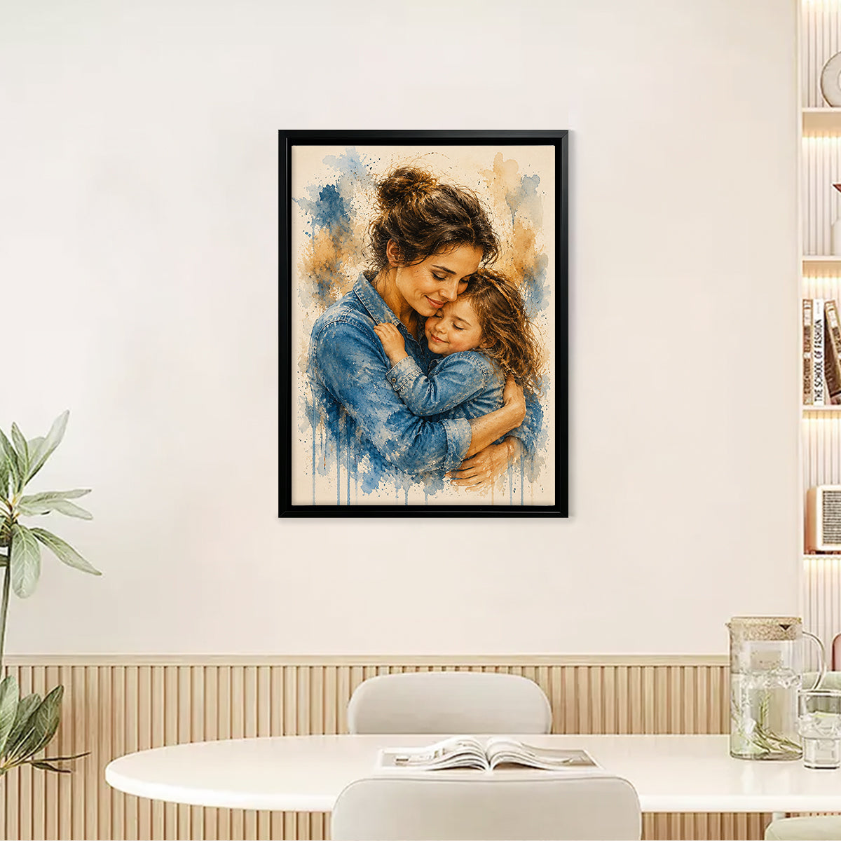 Framed Watercolor Portrait of Mother and Child, Vintage Style, High-Quality Print, Perfect Home Decor or Gift for Mom