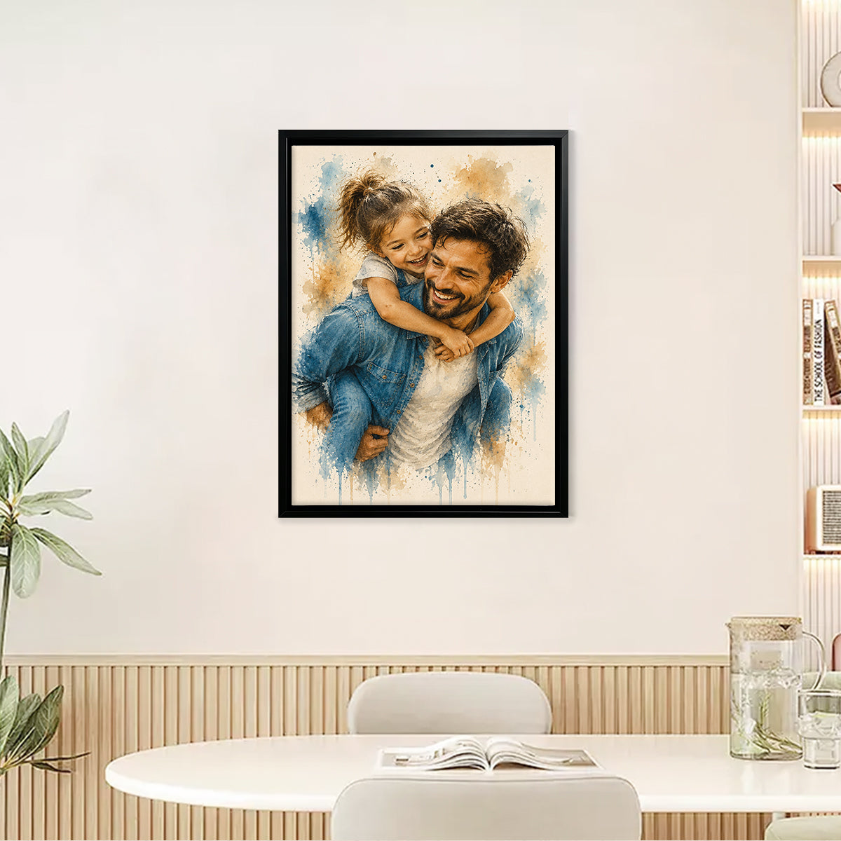 Framed Watercolor Portrait of Father and Daughter, Custom Art Print, High-Quality Matte Paper, Perfect Home Decor or Gift for Parents