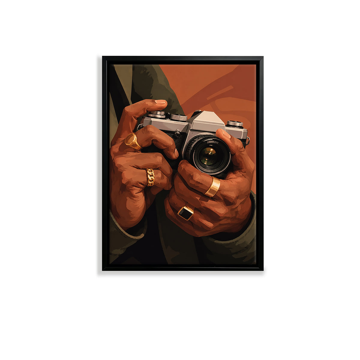 Framed Art Print of Hands Holding a Vintage Camera, Modern Style, High-Quality Matte Finish, Perfect Home Decor for Any Room
