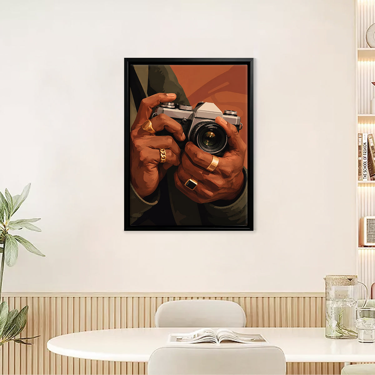 Framed Art Print of Hands Holding a Vintage Camera, Modern Style, High-Quality Matte Finish, Perfect Home Decor for Any Room